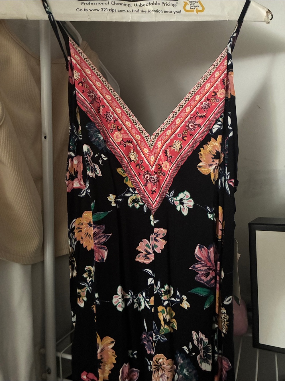 Abound Black Floral V-Neck Jumpsuit with Pink Accent